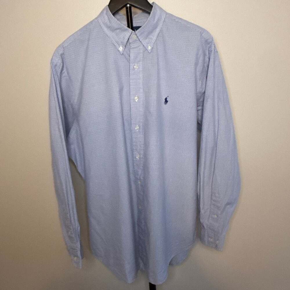 Ralph Lauren 100% Cotton Classic Fit Blue Check Long Sleeve Button Down Shirt